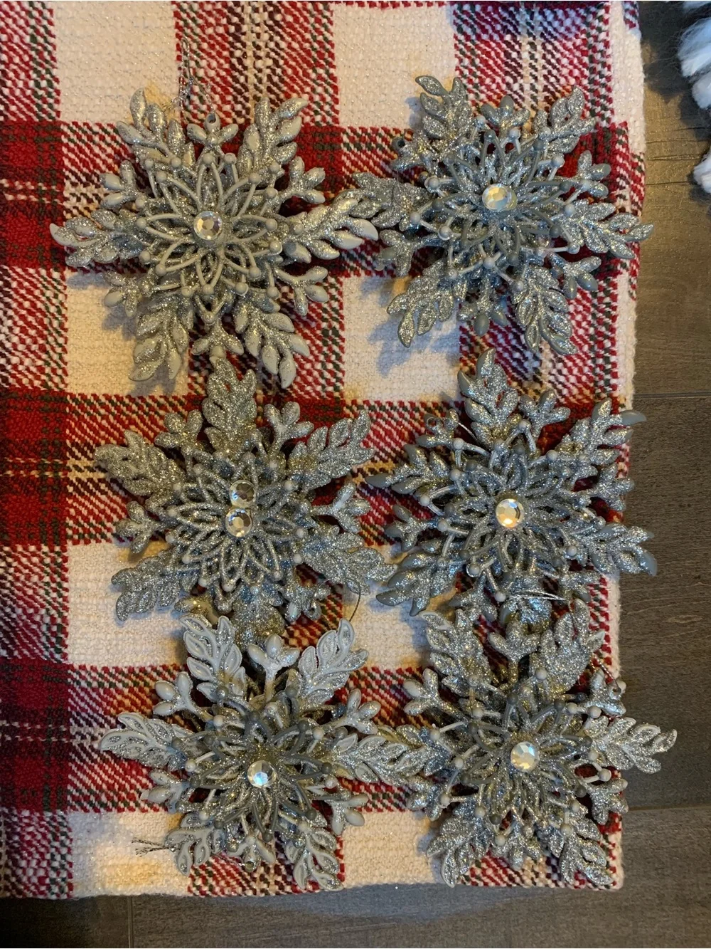 Glitter Silver Snowflake Ornaments with Rhinestones - Set of 6